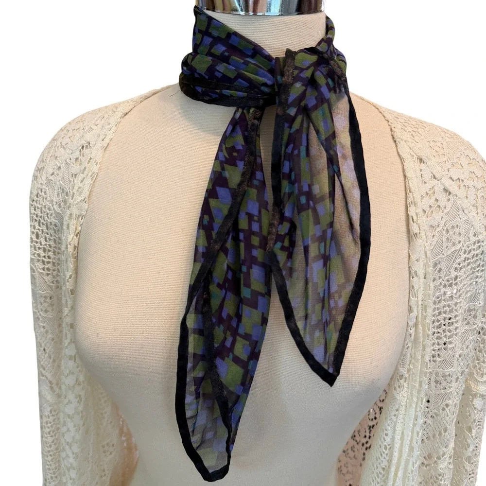 Cejon Accessories Scarf Lot‎ of 3 Red Floral Geometric Sheer Neck Scarves Italy